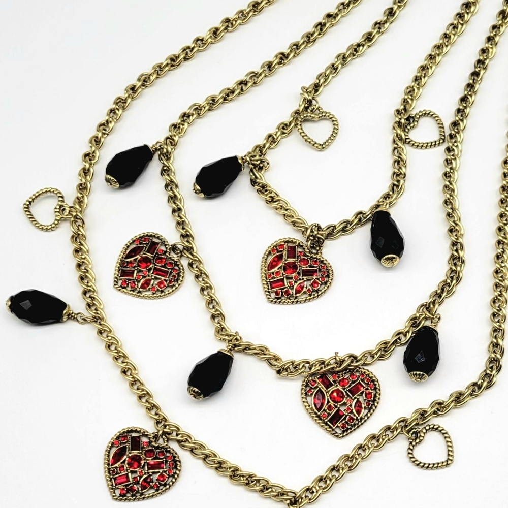 Heidi Daus Garnet + Diamond Swarovski Crystal Heart and Gold Chain Necklace - Picture 7 of 12